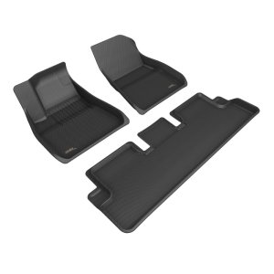 Tesla Model 3 Floor Mat Set - 1st & 2nd Row - 3D MAXpider - Kagu - Black - `20-`22